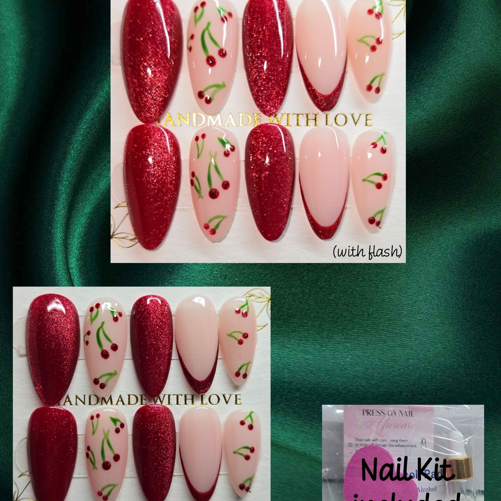 Cat Eye Red and Pink Cherry Press-On Nails